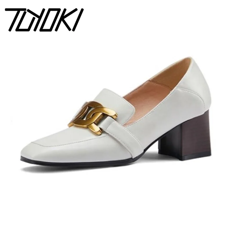 

Tuyoki Size 33-41 2021 New Spring Autumn Real Leather High Heel Shoes For Women Fashion Weeding Square Pumps Heels Footwear