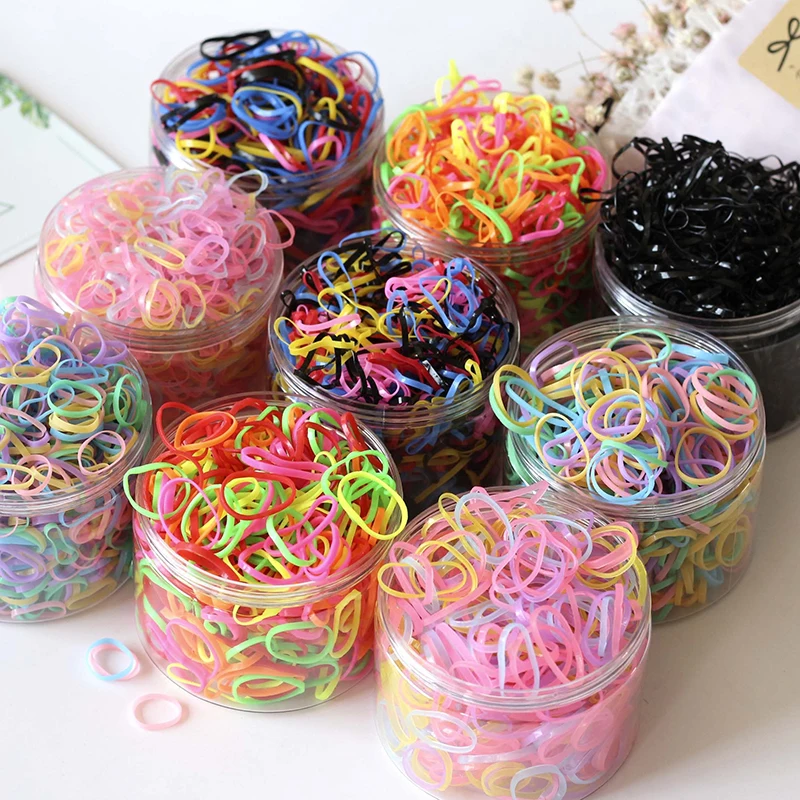 

1000Pcs/Can Cute Girl Color Disposable Elastic Rubber Band Hair Accessories Ponytail Hair Rope Simple Jelly Colors Kid Headdress