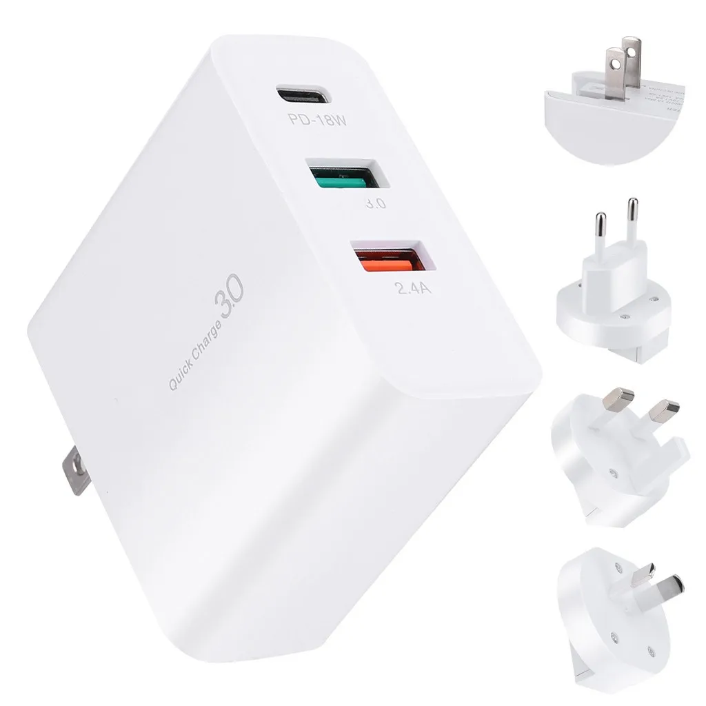 Ouhaobin 3 порта USB QC 0 18 Вт Быстрая быстрая зарядка C концентратор настенное зарядное