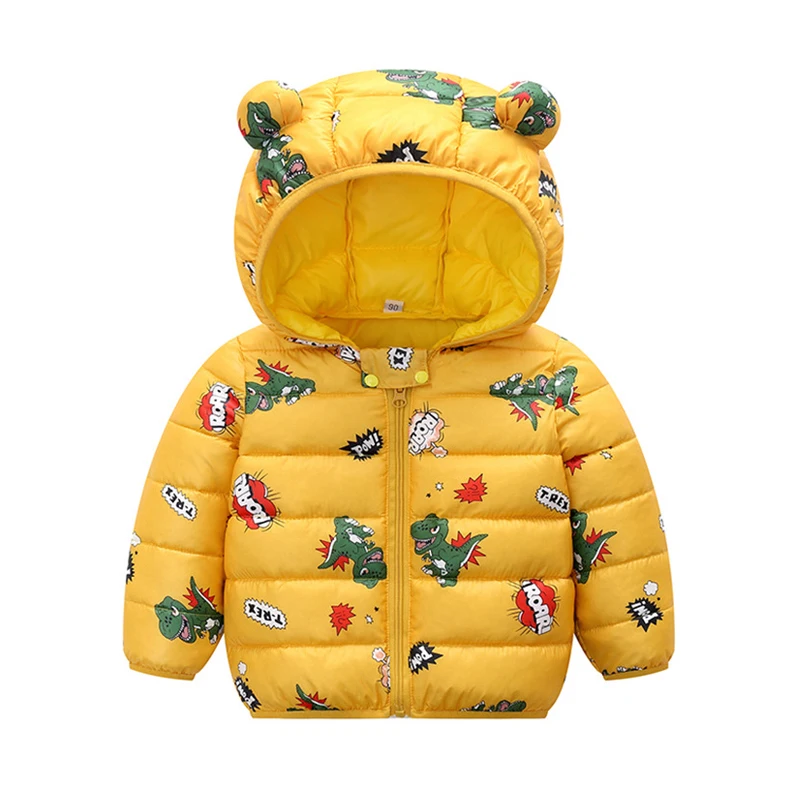 

Kids clothes autumn and winter down Padded jacket cartoon print boys girls hooded warm coat 1-5years old Beibei quality clothing