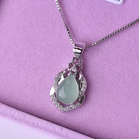new 925 silver jade light color emerald pendant water drop pear shape plated necklace full diamond zircon for women fine jewelry