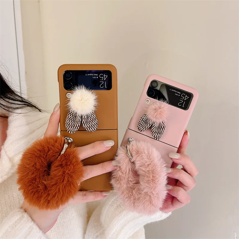 Милый чехол для телефона с пушистым кроликом Samsung Galaxy Z Flip 3 жесткий мультяшным