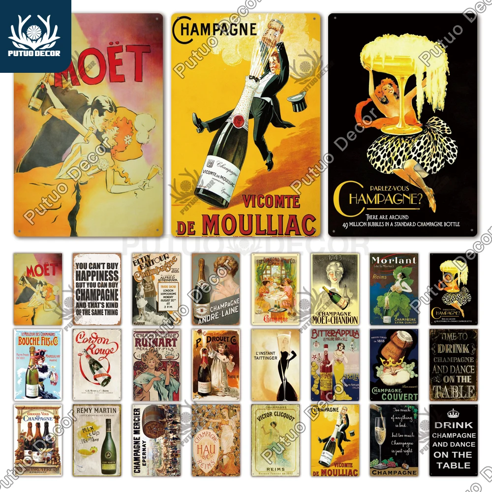 Металлический винтажный металлический жестяной плакат Putuo Decor цвета шампанского
