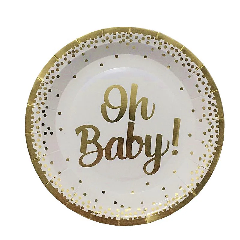 Золото одноразовая посуда с надписью Oh Baby бумажные тарелки для дня рождения