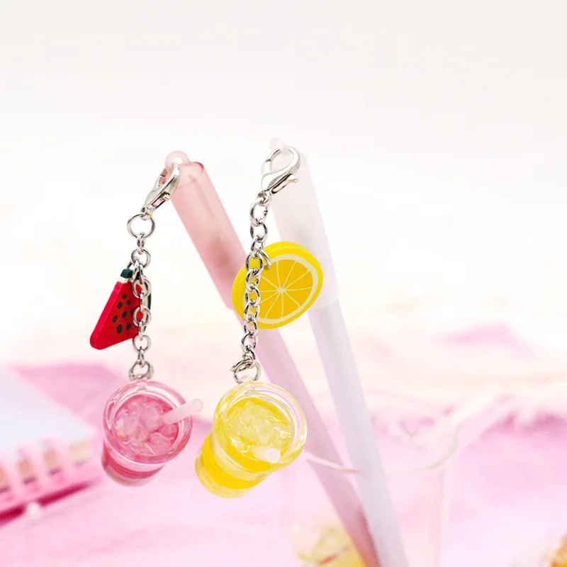 18 шт. в наборе гелевые ручки с подвеской виде фруктов и напитков 0 5 мм Корейская креативная Милая кружка для