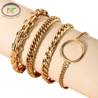 f j4z 2021 hot chain bracelets for women designer 4pcsset punk gold color metal chains geometric bracelet minimalist jewelry