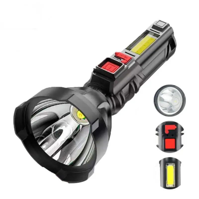 

USB Charge Flashlight Use OSL + COB Lamp Beads 200 Meters Lighting Distance Portable Torch For Outdoor Adventure, Camping, Etc.