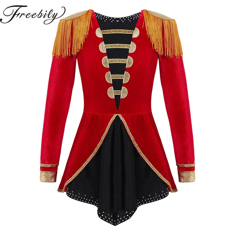 

Teen Girls Long Sleeves Tassels Tutu Leotard Kids Halloween Fancy Cosplay Birthday Theme Party Circus Costume Ringmaster Dress