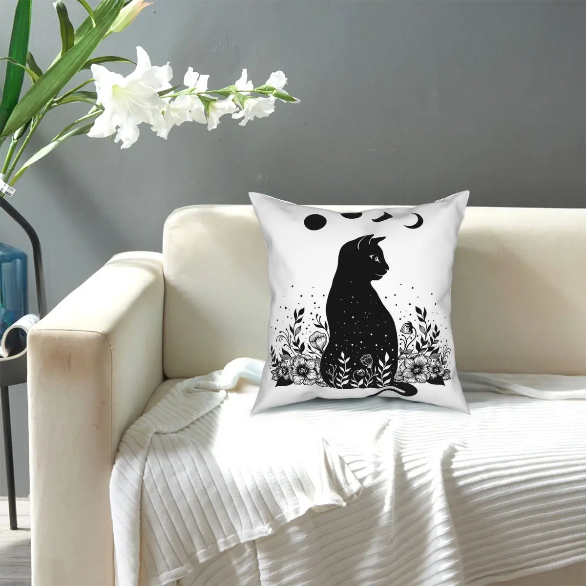

Night Garden Cat Square Pillow Case Decorative Pillow Casual Cushion Covers