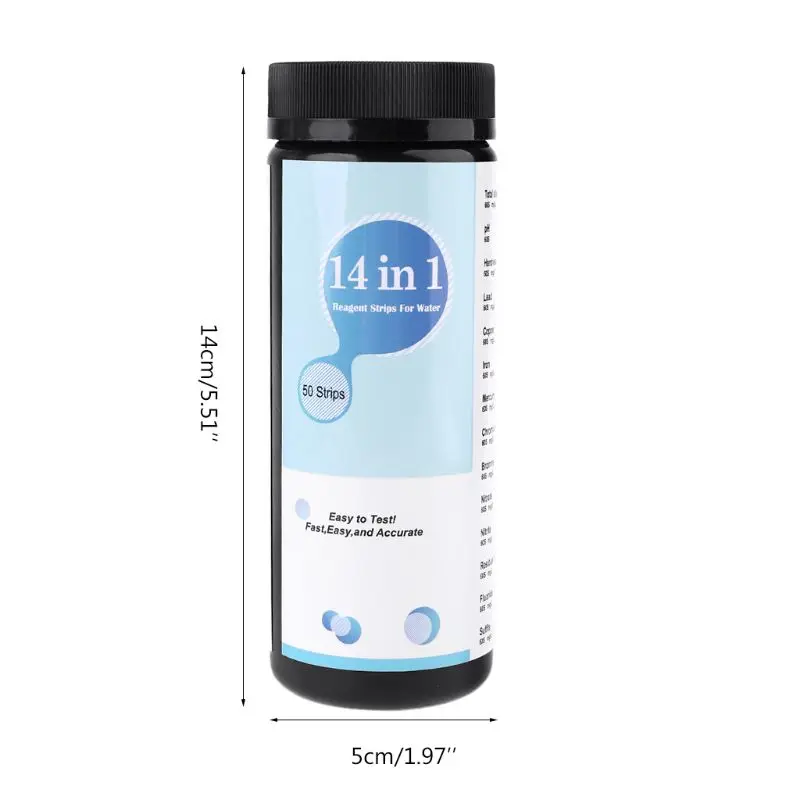 

50pcs 14in1 Pool Spa Reagent Strips for pH Chlorine Alkalinity Bromine Hardness Y1AD