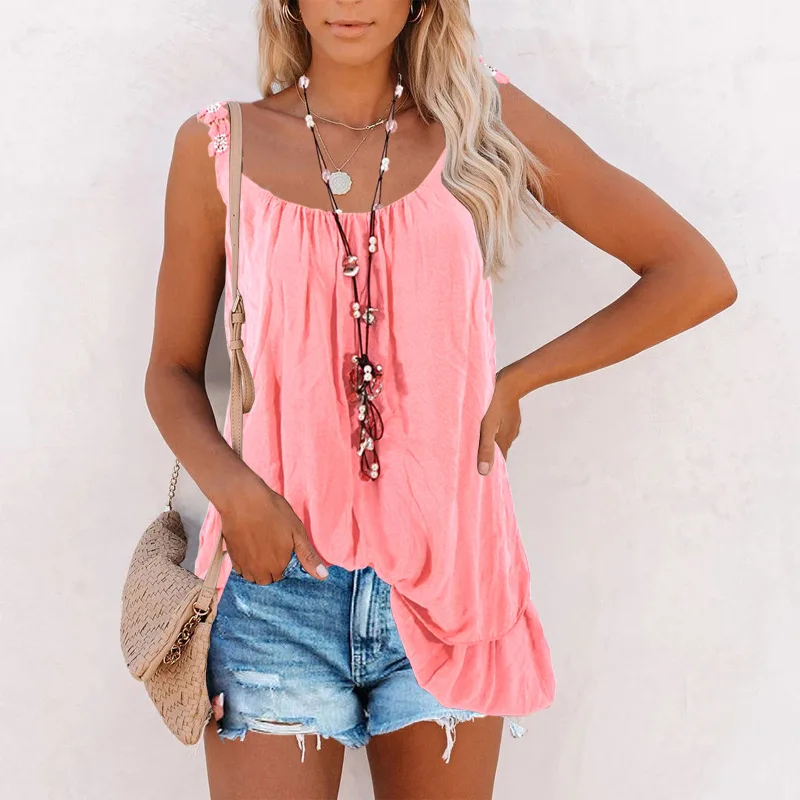 Women Summer Casual Beach Boho Loose Big Large Lace Strap Camis Plus Sizes Sleeveless Cotton Tank Tops Tees Female Ladies Shirt | Женская