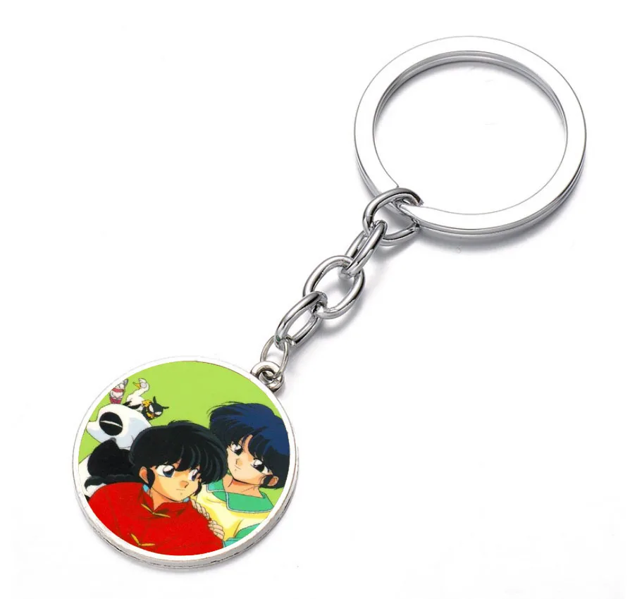 

Japan anime Ranma ½ Keychain Glass Dome Key Chain Bag Charm Pendant Bronze black Keyring Holder Kids boys girl Gift