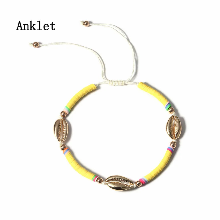 Anklet IngeSight. Z богемный сплав оболочка браслет на запястье амулет Регулируемая Радуга веревка цепь браслет цепь на запястье для женщин ювелирные изделия - Окраска металла: Anklet