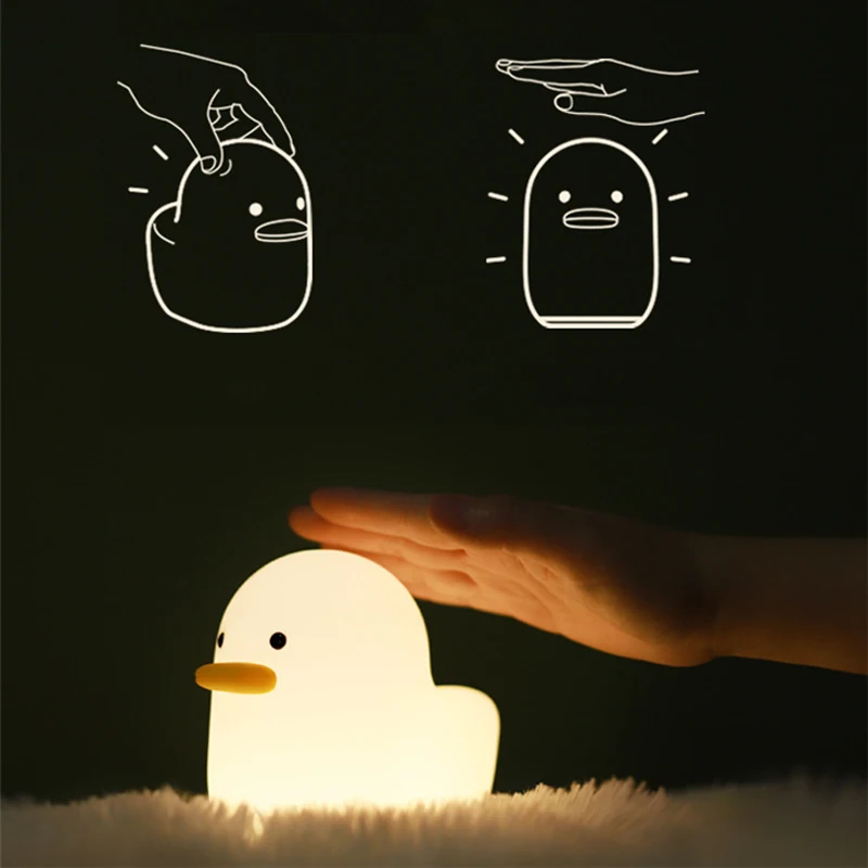 

Kawaii USB Light Silly Duck Creative Night Light Silicone Children's Sleep Pat Lamp New Peculiar Gift Bedside Lamp For Child