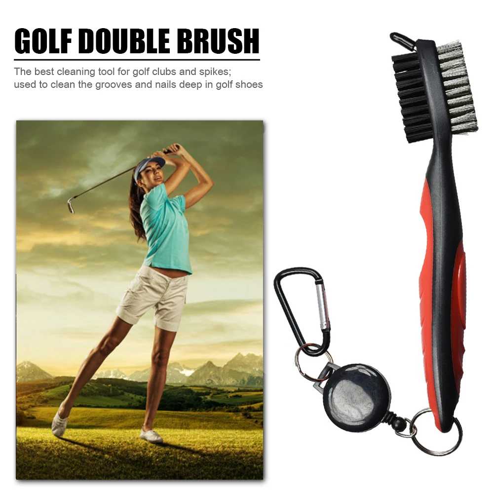 

Double Sided Golf Cleaning Tool Golf Club Brush Retractable Zip-line Carabiner for Outdoor Exercise Sport Ornaments