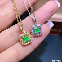kjjeaxcmy fine jewelry 925 sterling silver inlaid natural emerald womens retro fresh square gem pendant necklace support detect