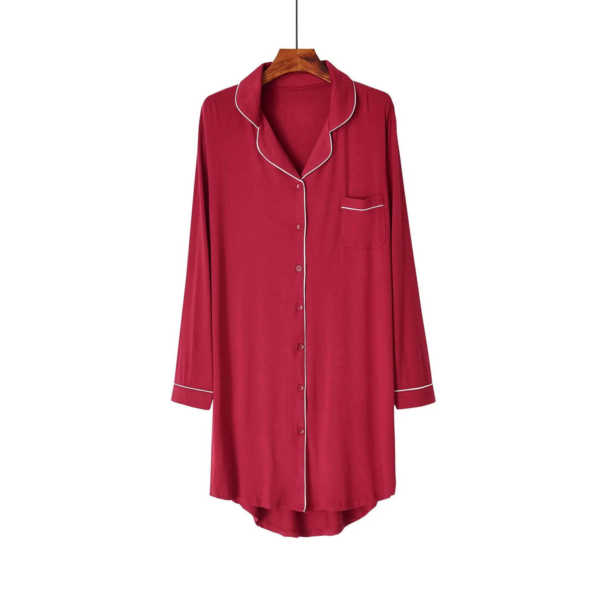 

Spring Summer European American Style Sexy V-neck Loose Large Size Long-sleeved Modal Comfortable Stretch Home Wear Nightdress