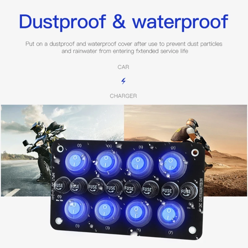 8 Gang Rocker Switch Panel 12-24V On-Off Power Button Toggle Switch Panel Waterproof with 10A Fuse For Car Marine Ship N0HF