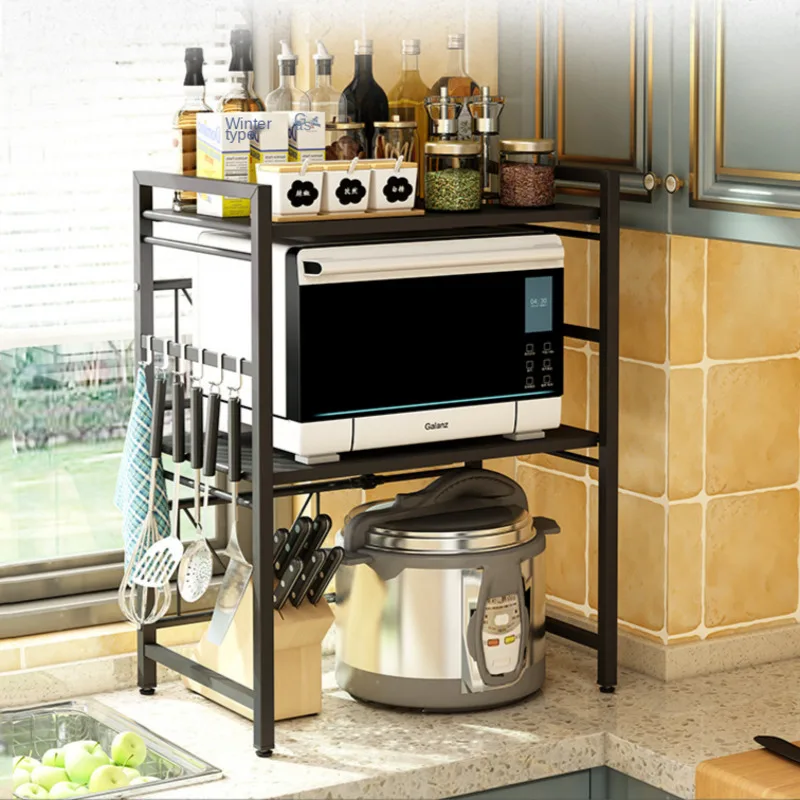 

Kitchen Accessories Organizer Storage Shelf Carbon Steel Microwave Rack Household Retractable Table Top Oven Rice Cooker
