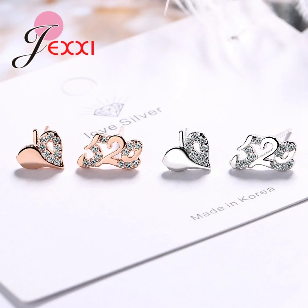 

Asymmetry 520 I Love You Heart Stud Earrings for Women Jewelry Accessories Zircon Small Earrings Valentine's day Gifts