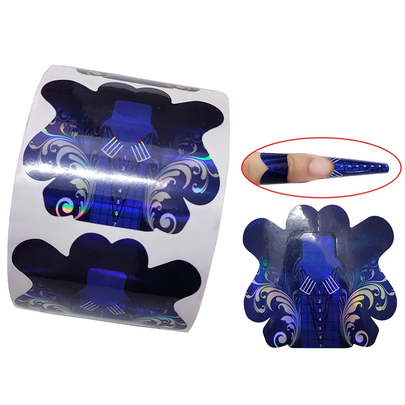 

500Pcs/roll Laser Bule Butterfly Nail Form Gel Nail Art Tip Extension Guide Tools for Salon Nail Form
