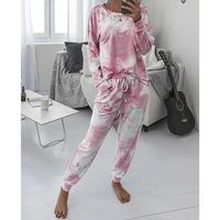 2020 new womens sets tie dye long sleeve top shirt and drawstring pants tracksuit two piece set casual outfit loungewear