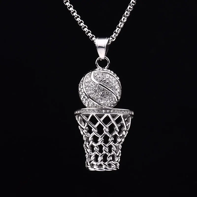 

2018 New Stainless Steel Hiphop Basketball pendant Men necklaces with 24inch long chain fashion hip hop necklace male jewelry