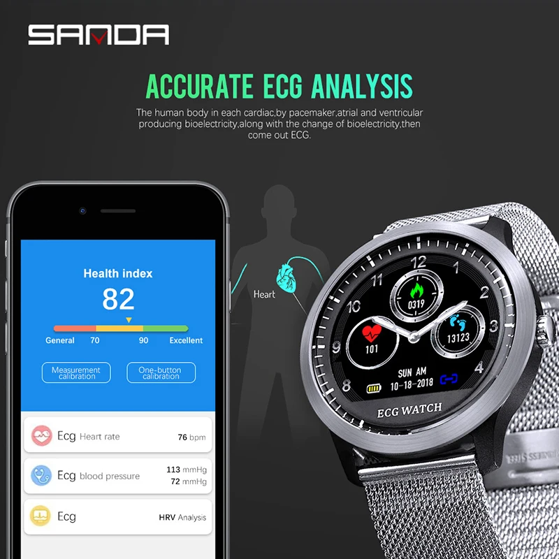 SANDA новые ЭКГ+ PPG Смарт часы мужские IP67 водонепроницаемые спортивные часы монитор сердечного ритма кровяное давление умные часы для мужчин часы