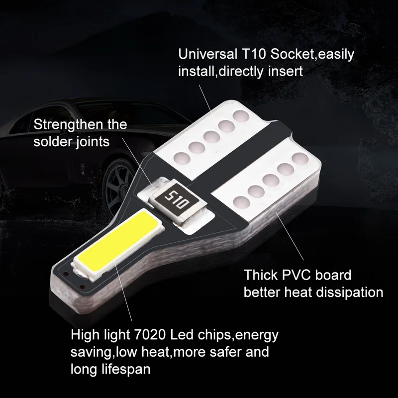 Safego 10 шт. W5W T10 194 168 светодиодный Автомобильный Интерьер лампочки 2 SMD 7020 Авто