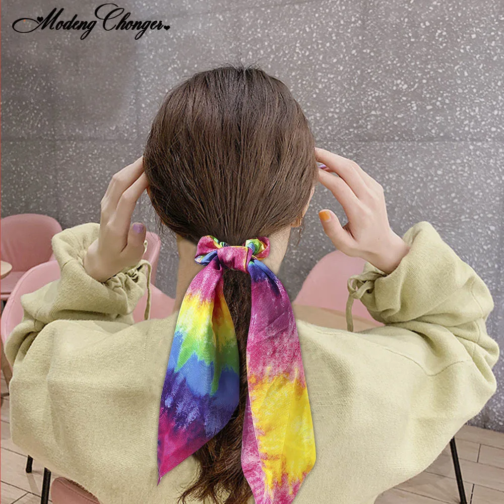 

Fashion Knotted Hair Rope Cool All-match Satin Elastic Hair Ring Woman Printing Tie-dye Color Hair Scrunchies Hair Accessories