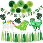 Воздушный шар с динозавром Happy баннеры для Дня Рождения овсянка гирлянда Дино вечерние малыш душ Мальчики День рождения вечерние украшения Дети джунгли Декор