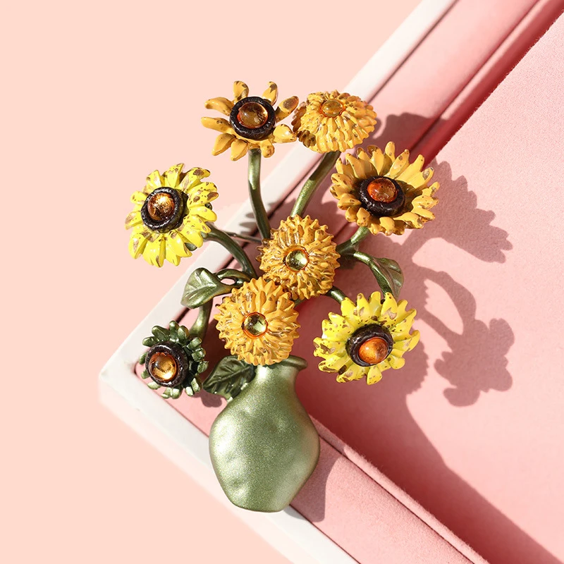 Женская Брошь в виде вазы подсолнуха осенне-зимняя брошь стиле ретро аксессуары