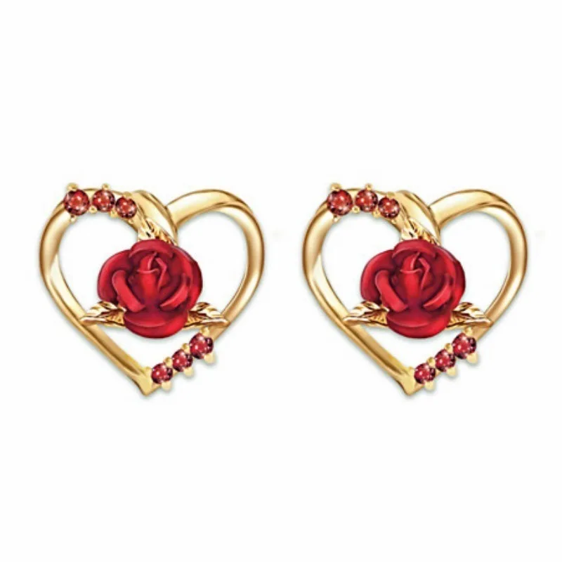 

Popular Love Rose Earrings Ring Necklace Earrings Combination Fashion Women's Wedding Prom Party Jewelry Wholesale