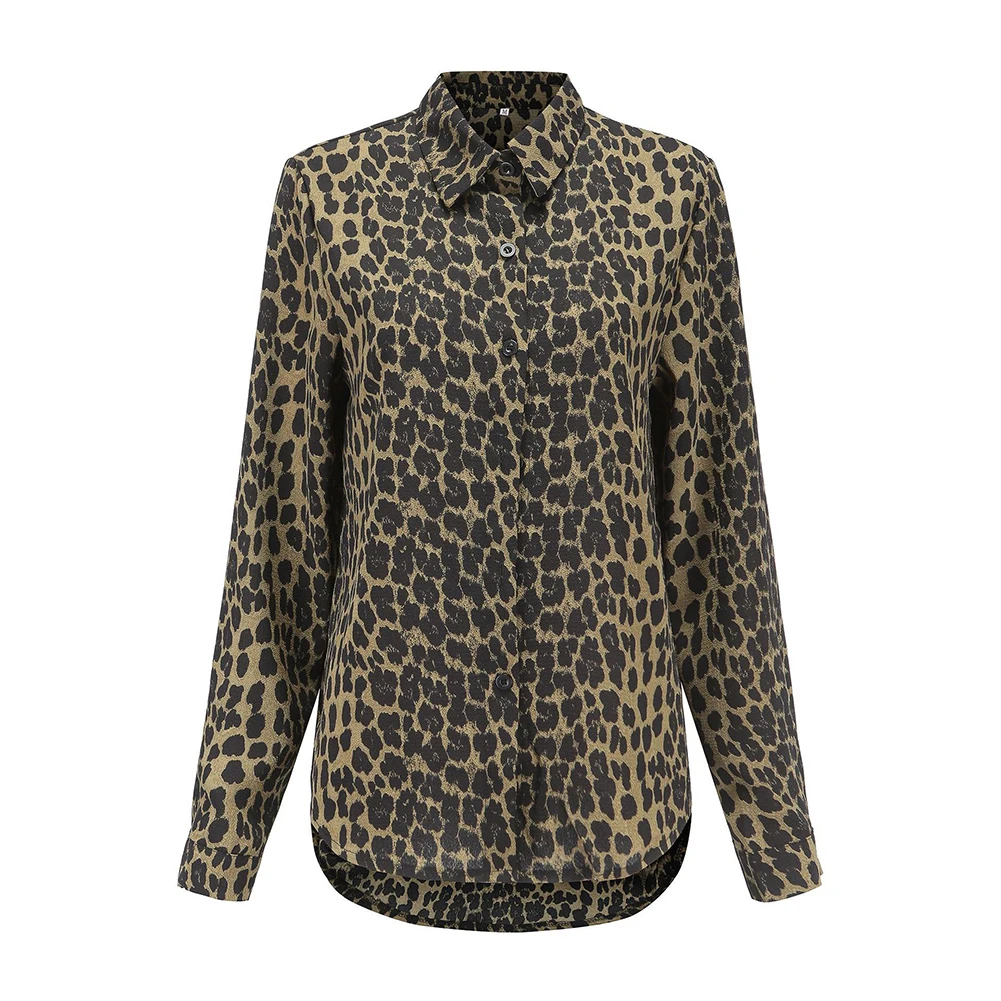 

Office Lady Womens Tops and Blouses Elegant Long Sleeve OL Leopard Shirt Ladies Loose chemise femme Fashion Streetwear