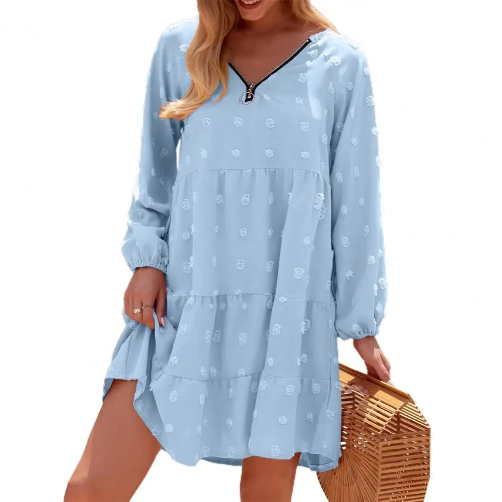 

Mini Dress Women Jacquard V Neck Long Sleeve Solid Color Cake Dress Casual for Dating Elegant dresses for women 2021 Black xxl