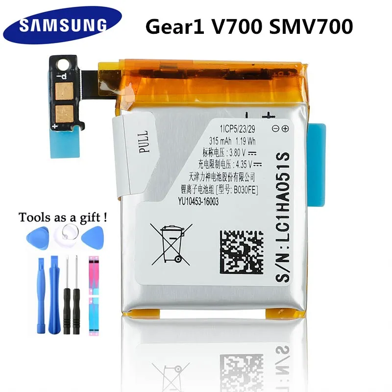 Оригинальная батарея Samsung Gear 1 SM V700 для Galaxy Gear1 SMV700 аутентичная сменная B030FE b030fe 315