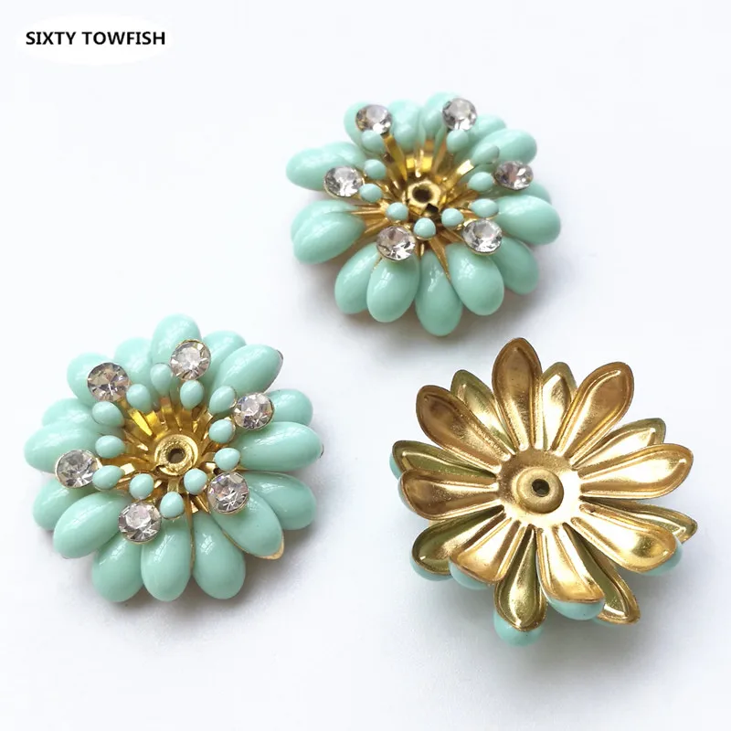 5 Pieces/lot 8 styles Copper Filigree Rhinestone Flower Slice Charms Base Setting DIY Jewelry Accessory Findings