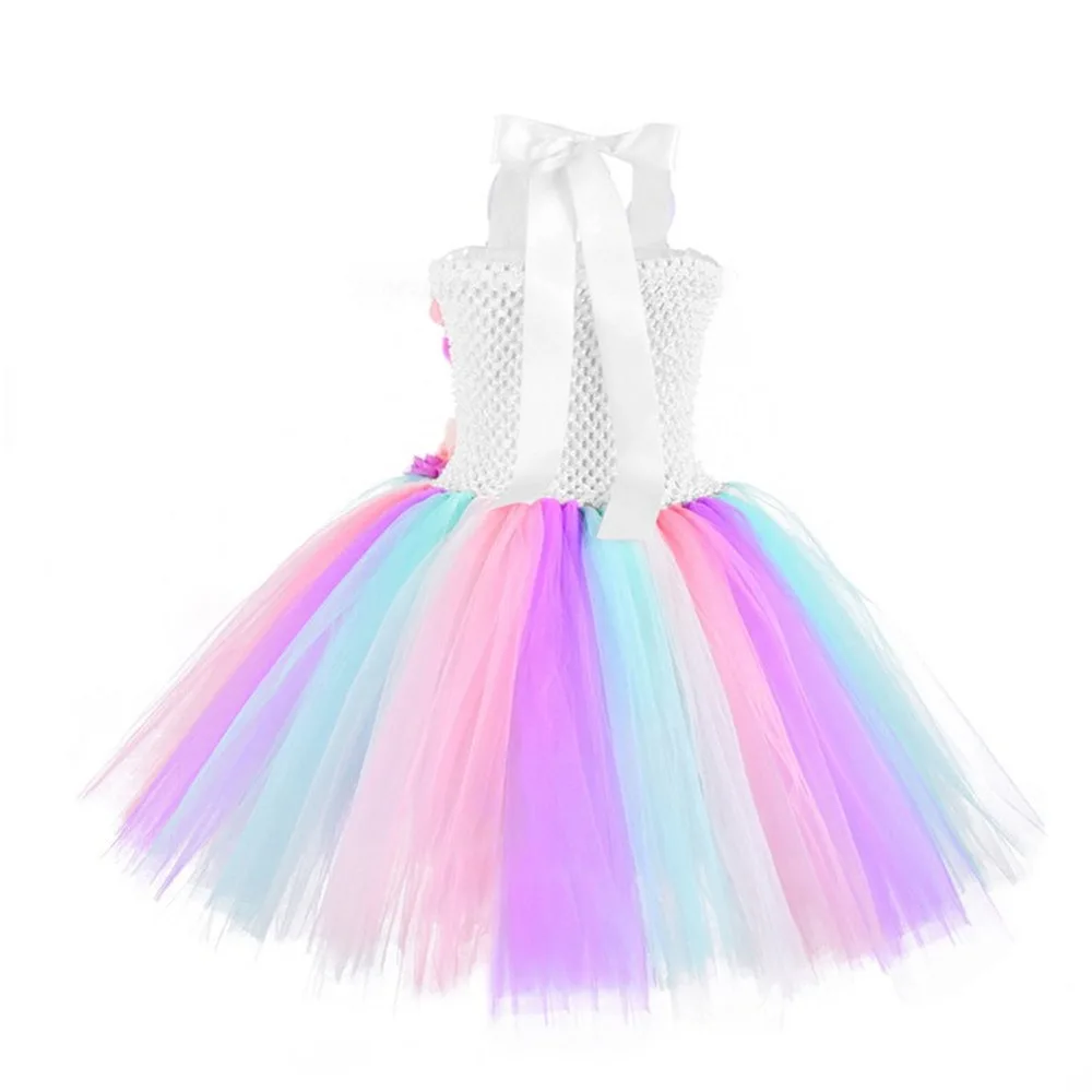 purim kids rainbow unicorn dress with flower angel wings party dress for girl princess costume ball gown baby girls pony costume free global shipping