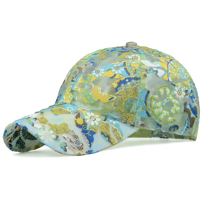 Spring Mesh Baseball Cap Women Floral Breathable Summer Sun Hat Embroidered Outdoor Sport Cap Quick-drying  Climbing Hat