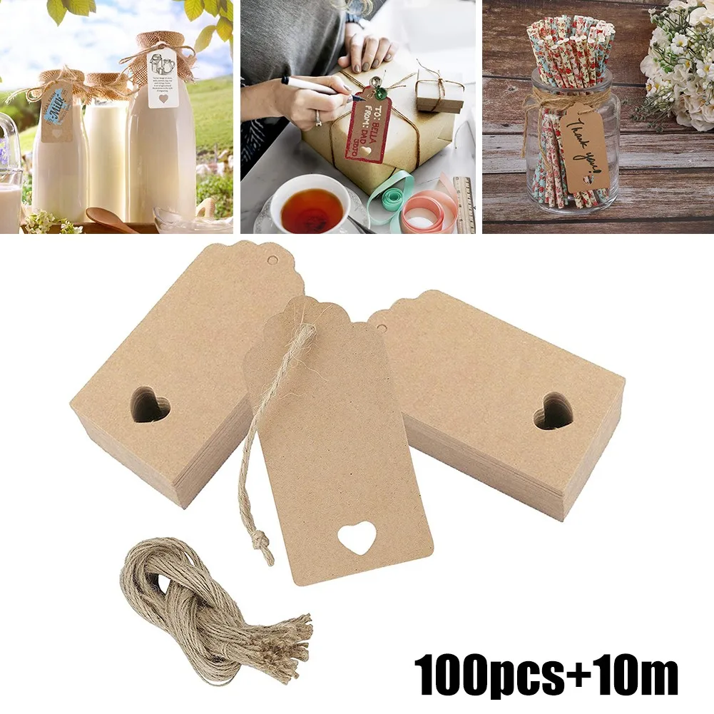 

100PCS Paper Tag DIY Kraft Hollow Love Labels Card Hang Tag Wedding Party Note Blank Price Hang Tag Kraft Gift Wrapping Supplies