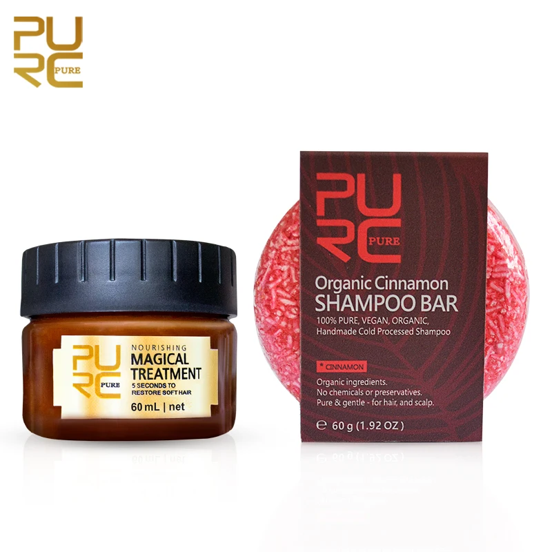 

PURC Magical treatment mask 5 seconds Repairs damage restore soft hair 60ml and Organic handmade Cinnamon Shampoo Soap