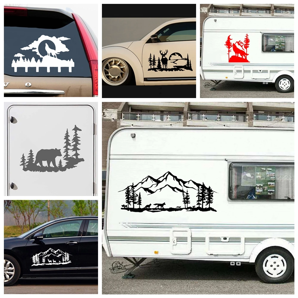 

Fashion Mountain Deer Sticker Vinyl Bear Car Stickers For Auto Decor Wolf Decal 3D Car Styling Mountain Deer Decals Mural