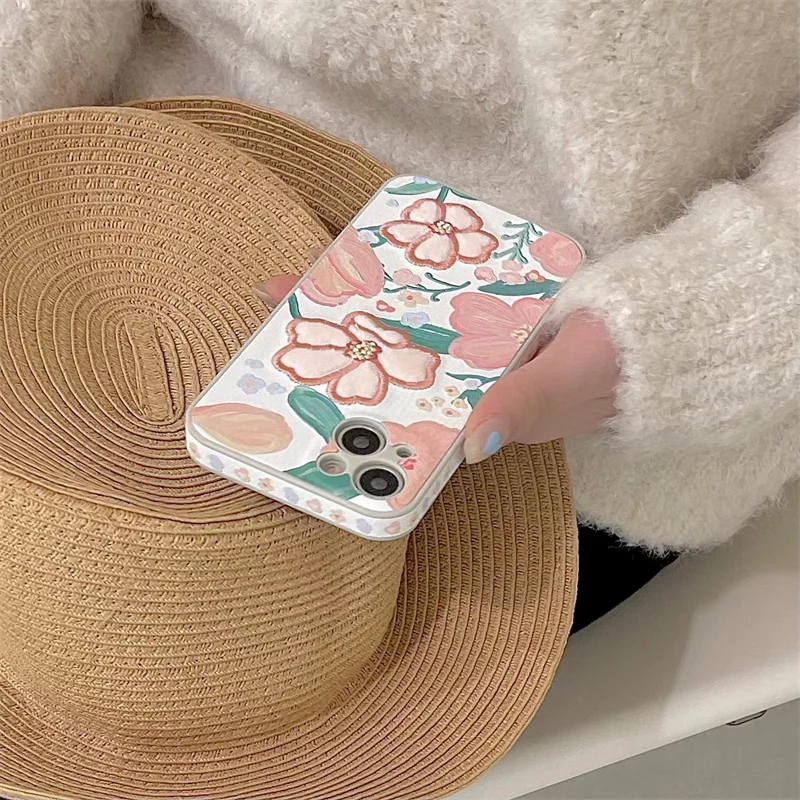 

Luxury Exquisite Cute Flower Phone Case For iphone 13 12 Pro 11 XS Max XR 7 8 Plus X Antislip Embroider Texture Matte Back Cover