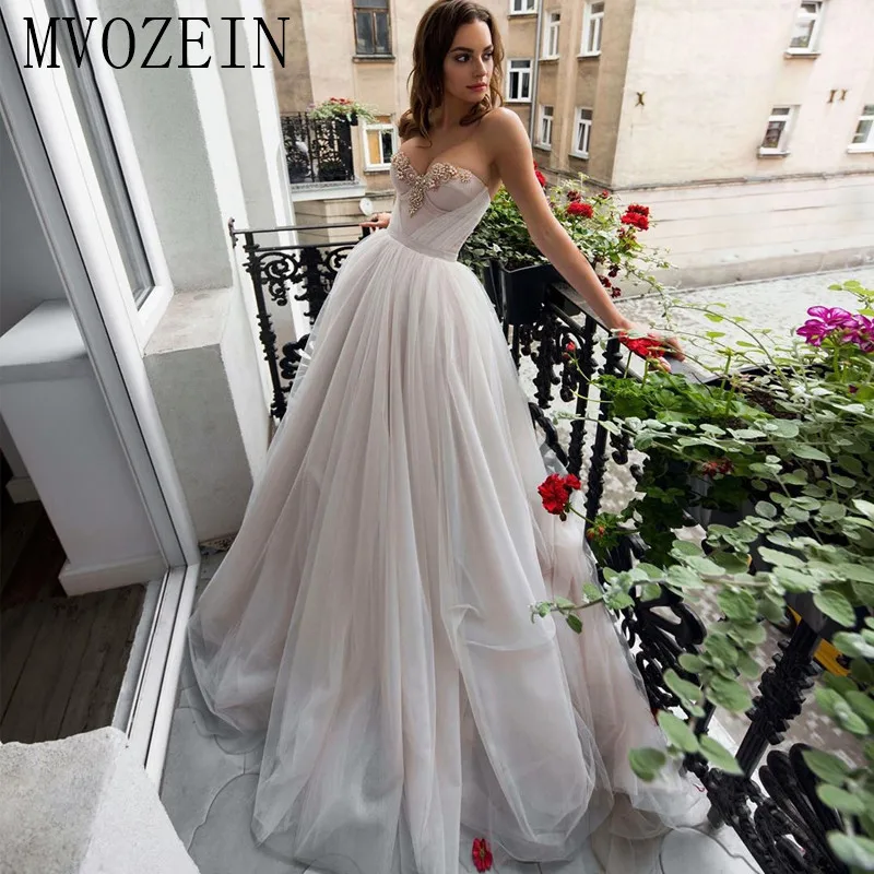 

Elegant Long Evening Dress 2020 Tulle A-Line Sweetheart Floor Length Formal Gowns Evening Dresses Party Dress Vestidos de festa