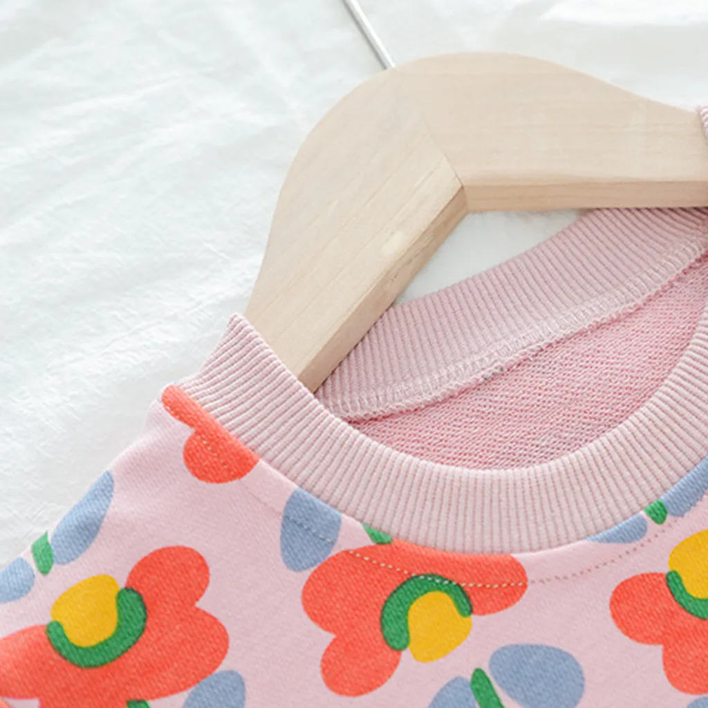 Детский осенний комплект одежды для девочек свитшот с цветочным принтом и штаны