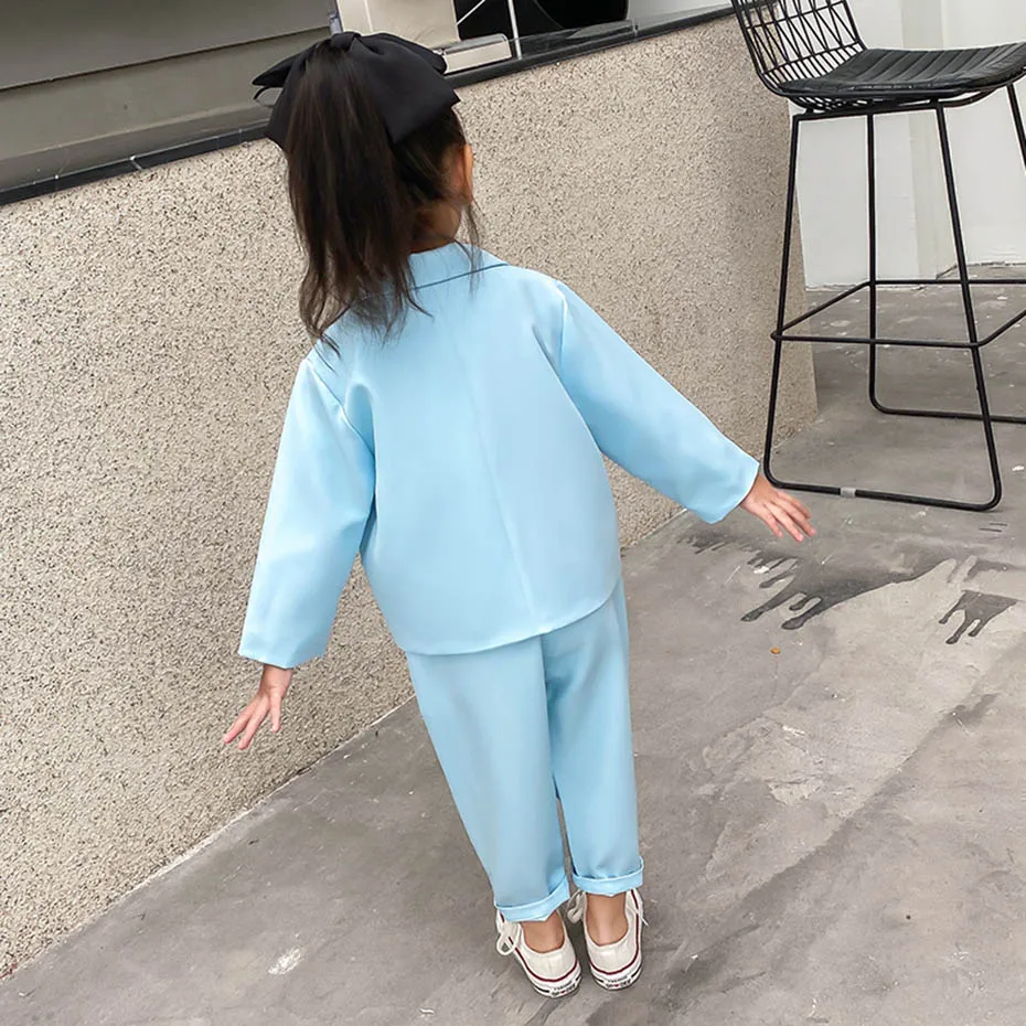

2020 Baby Girl Suit Solid Color Girls Clothing Jacekt Pants Children Clothing Sets Spring Autumn Kids Fashion Solid Color Coats