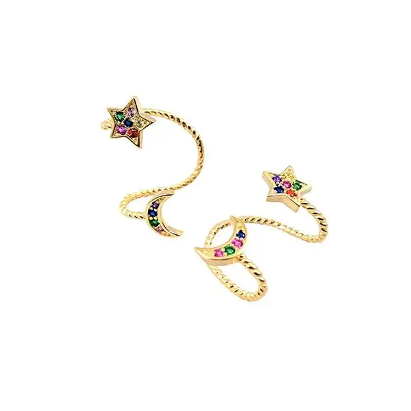 1 шт Луна запонки со звездой серьги золотое покрытие белый Радуга cz без отверстия