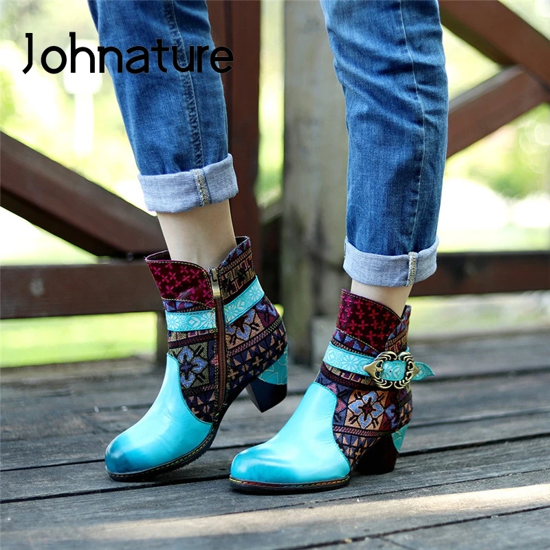 Женские ботинки на платформе Johnature раскрашенные вручную ботильоны из