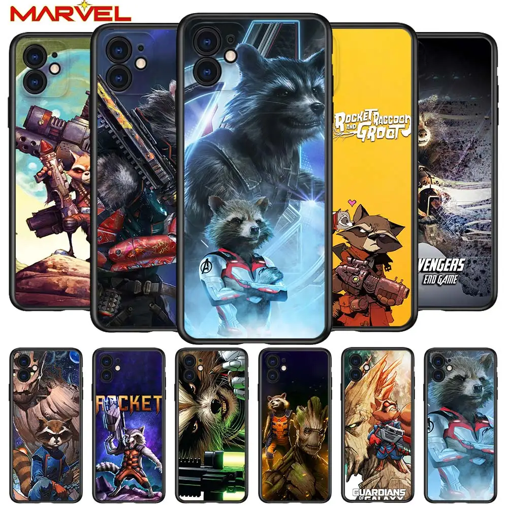 

Rocket Racoon Marvel cute for Apple iPhone 12 Pro Max Mini 11 Pro XS Max X XR 6S 6 7 8 Plus 5S SE2020 Soft Black Phone Case