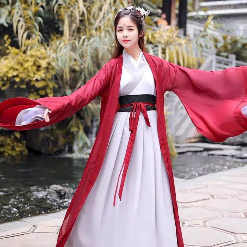 

Hanfu 4pcs set Women Traditional Chinese Dance Costumes Han Tang Dynasty Dress Red Modern Hanfu Show Dance Costumes Stage Wear
